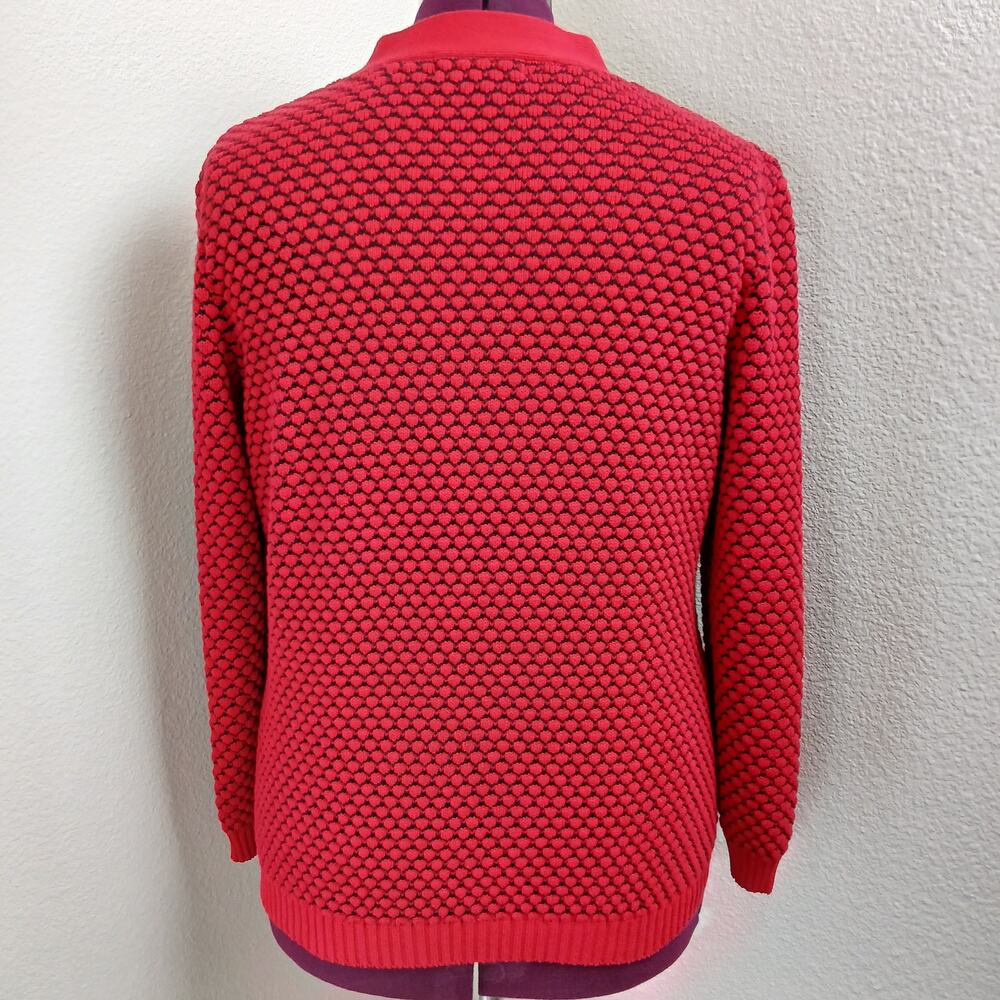 Karen Scott Red & Black Puff Knit Henley Sweater M silver metal clasps V-neck LS - Picture 4 of 16